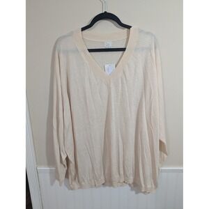 A New Day Cream V-Neck Sweater Womens Plus‎ Size 4X Long Sleeve Knit Top NEW